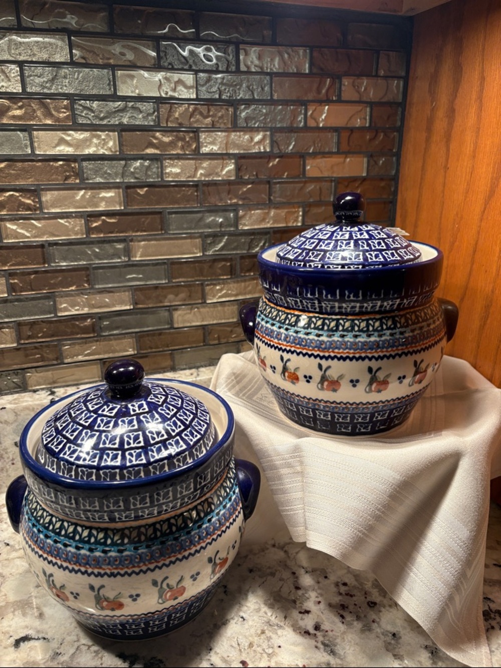 One bean pot;  Blue Floral Ceramic Covered Canisters - Hand-Painted Pattern.